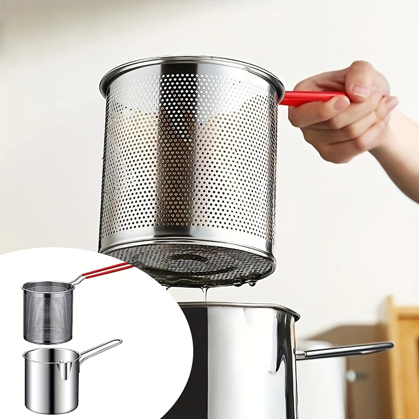 Stainless Steel Deep Fryer Pot with Oil Strainer