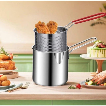 Stainless Steel Deep Fryer Pot with Oil Strainer
