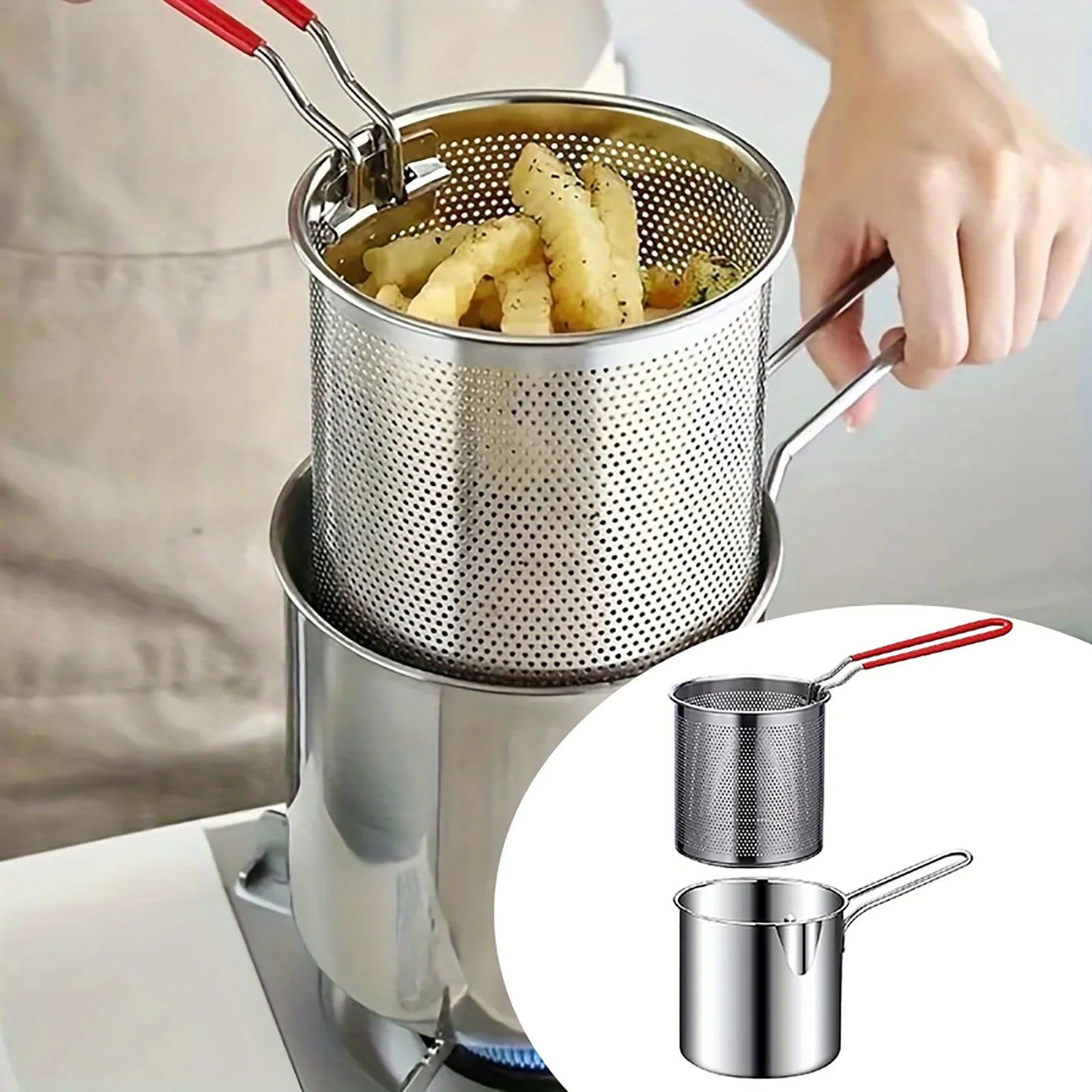 Stainless Steel Deep Fryer Pot with Oil Strainer